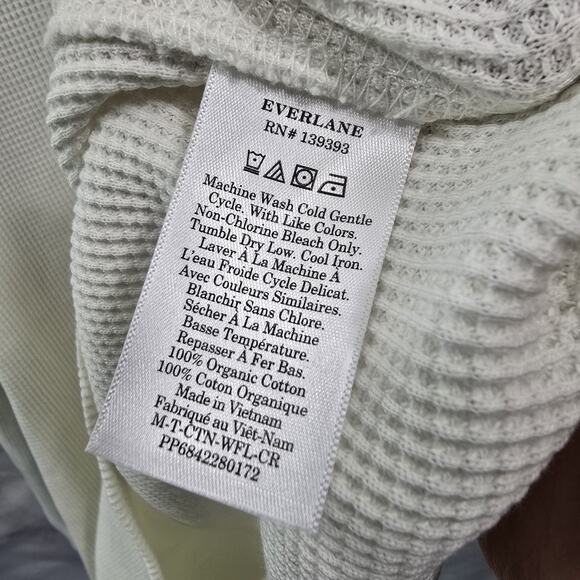 Everlane Shirt Mens Large Waffle Long Sleeve Crew Organic Thermal Cream Bone - Picture 5 of 10